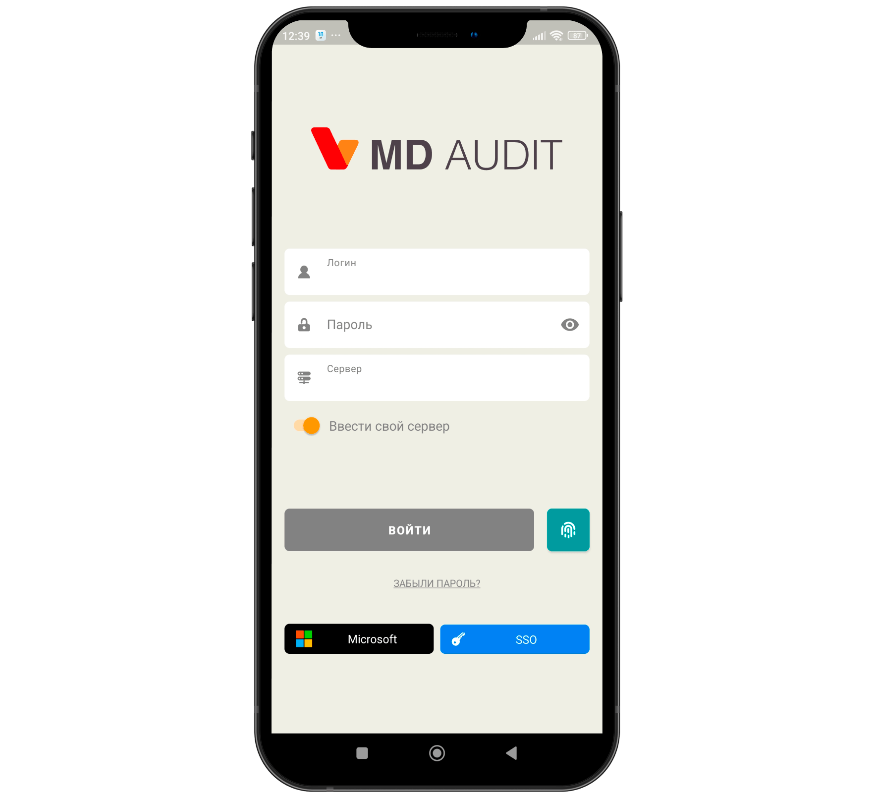 Экран авторизации в мобильном приложении MD Audit